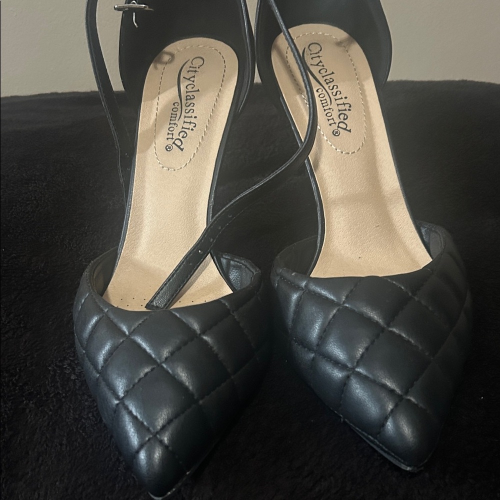 Cityclassified Black Quilted Slingback Heels